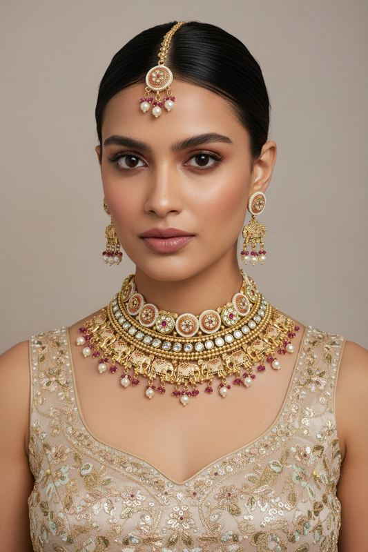 Gold Gajanand Bridal Choker Necklace [Premium]