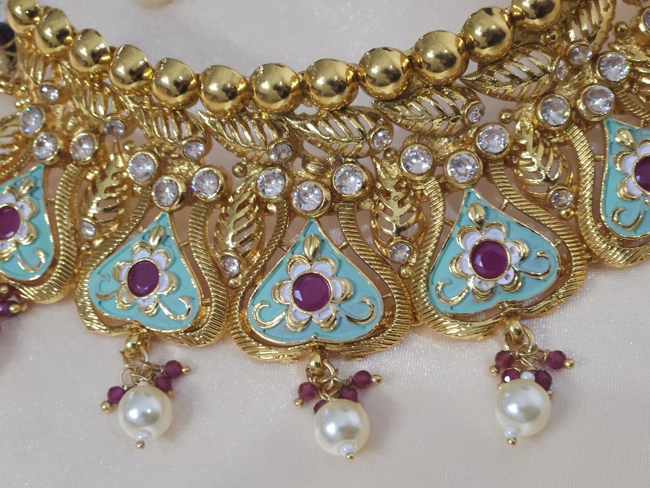 Premium Leaf Meenakari Bridal Gold Choker Necklace