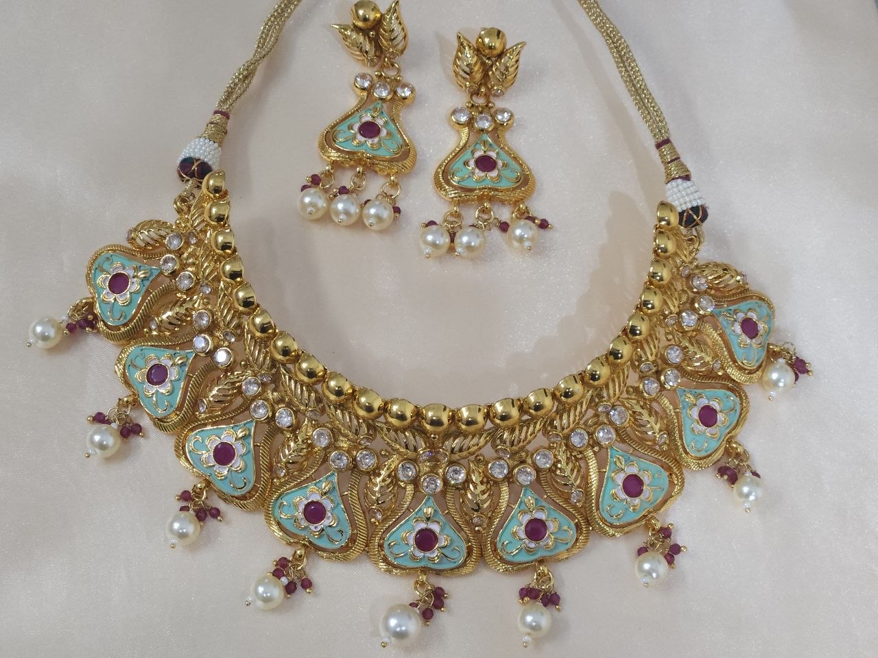 Premium Leaf Meenakari Bridal Gold Choker Necklace