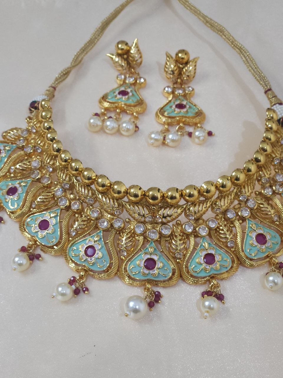 Premium Leaf Meenakari Bridal Gold Choker Necklace