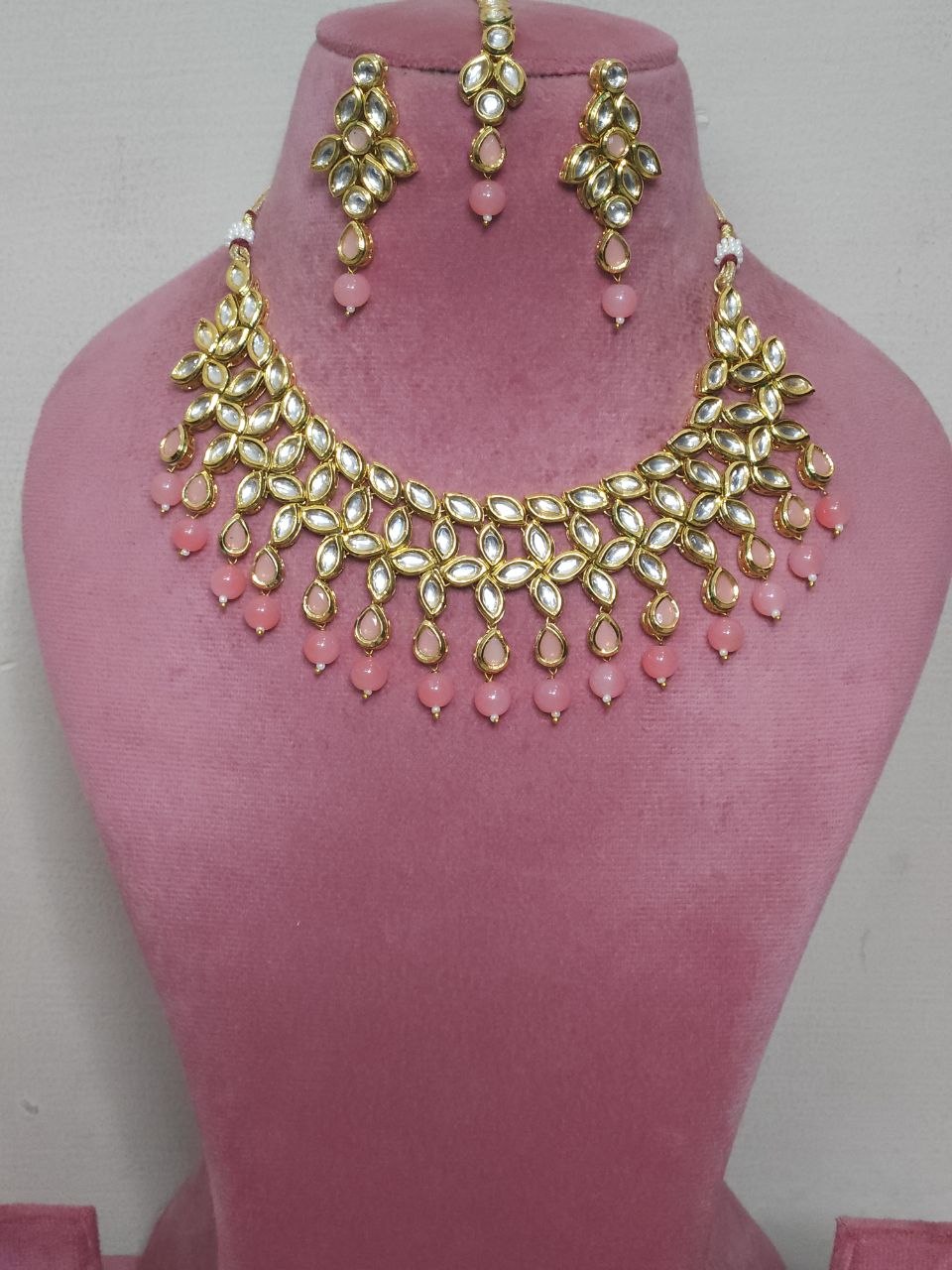 Premium Pink Kundan Semi-Bridal Necklace