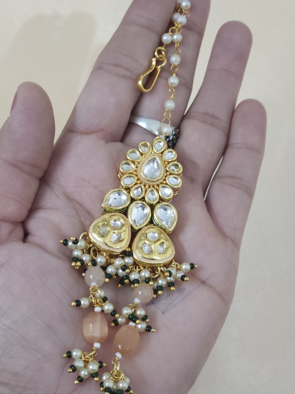 Premium Kundan Peach Bridal Long Necklace