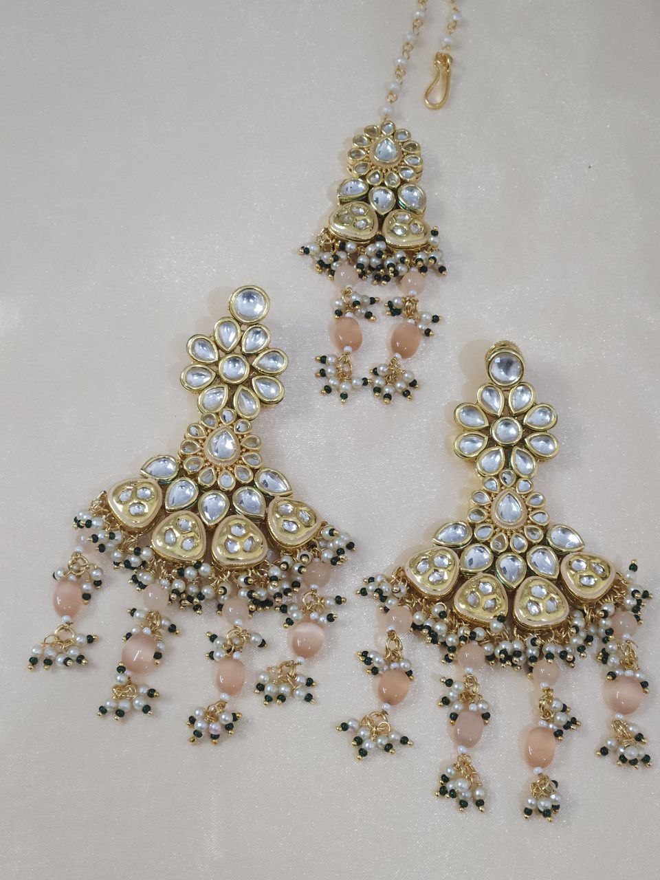 Premium Kundan Peach Bridal Long Necklace