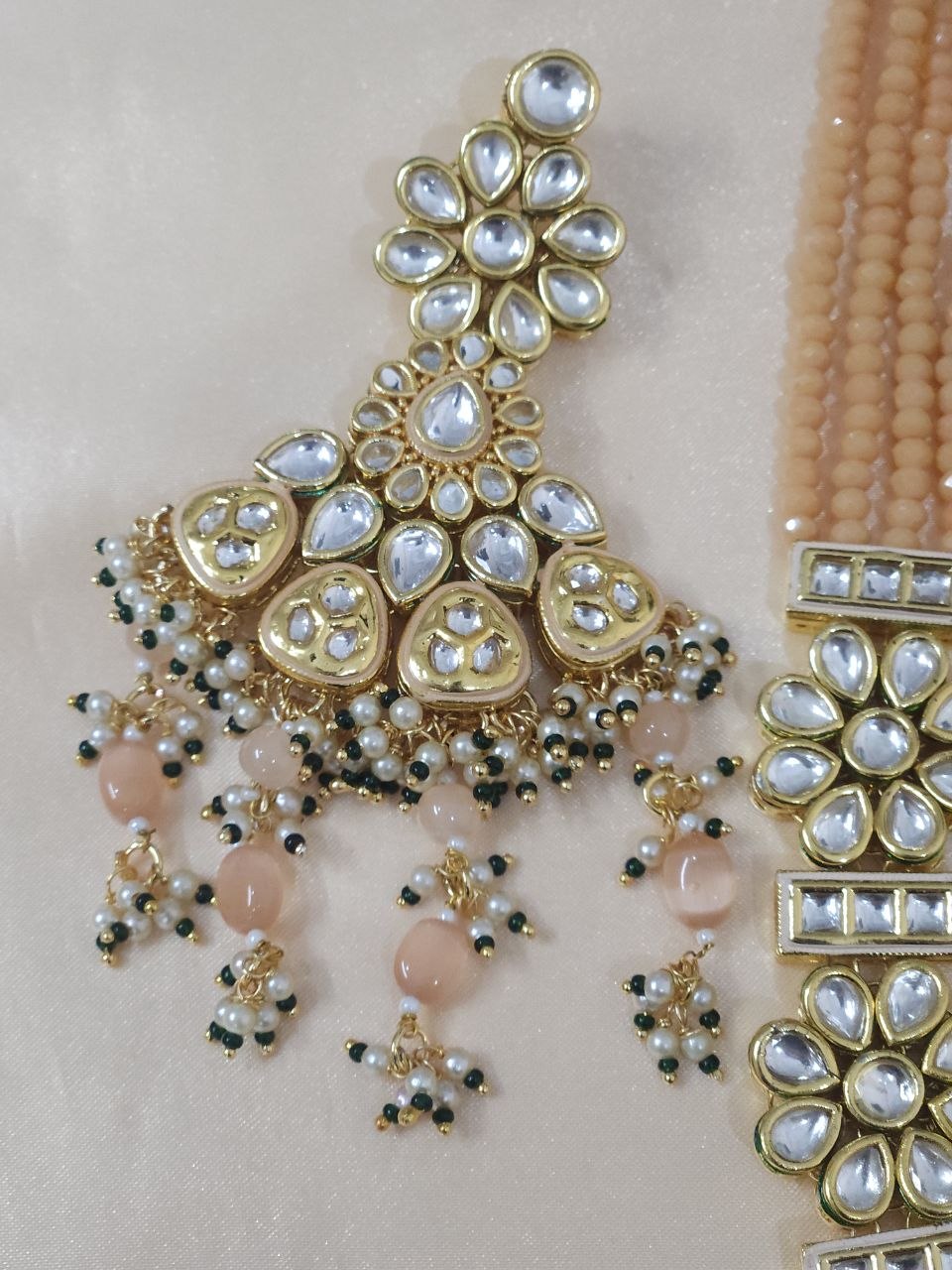 Premium Kundan Peach Bridal Long Necklace