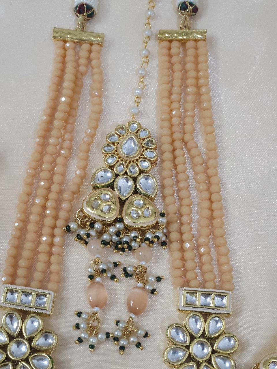 Premium Kundan Peach Bridal Long Necklace
