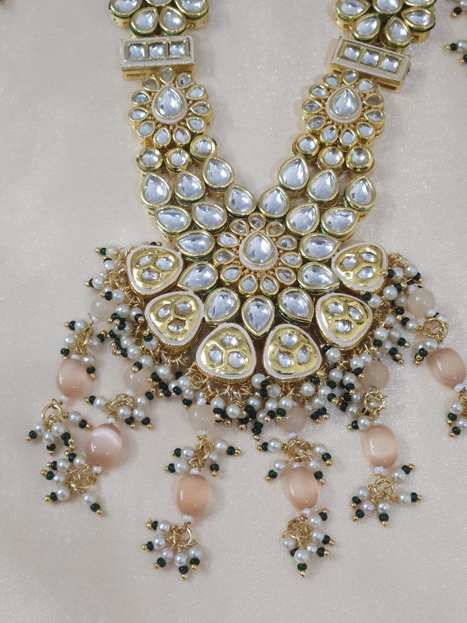 Premium Kundan Peach Bridal Long Necklace