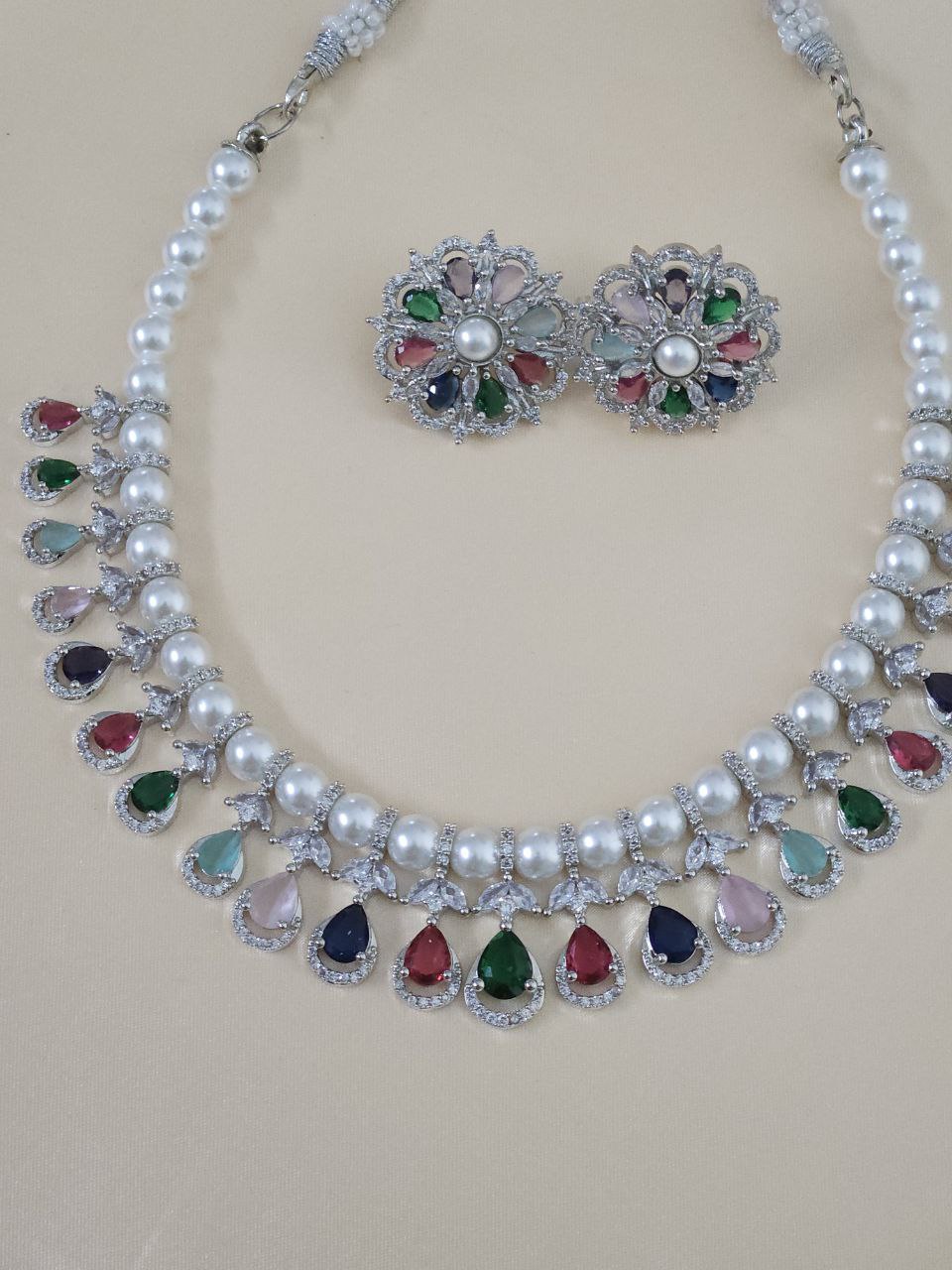 Premium Multicolor Pearl AD Necklace