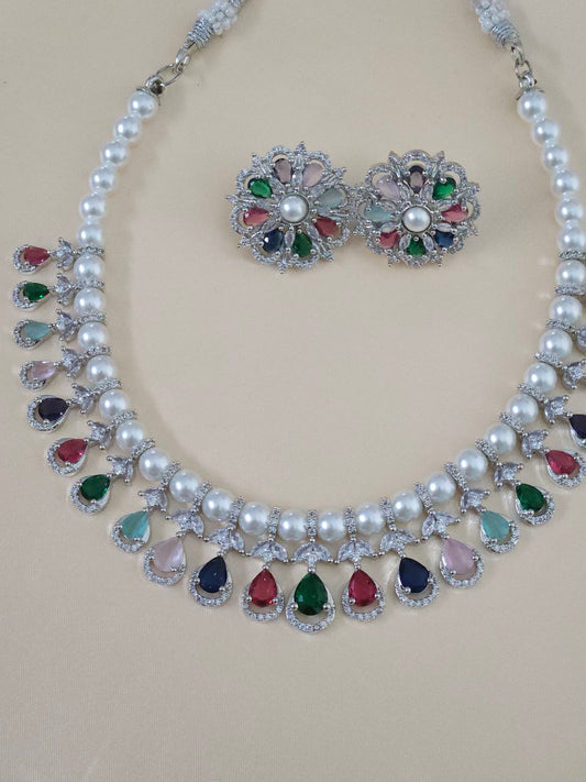 Premium Multicolor Pearl AD Necklace