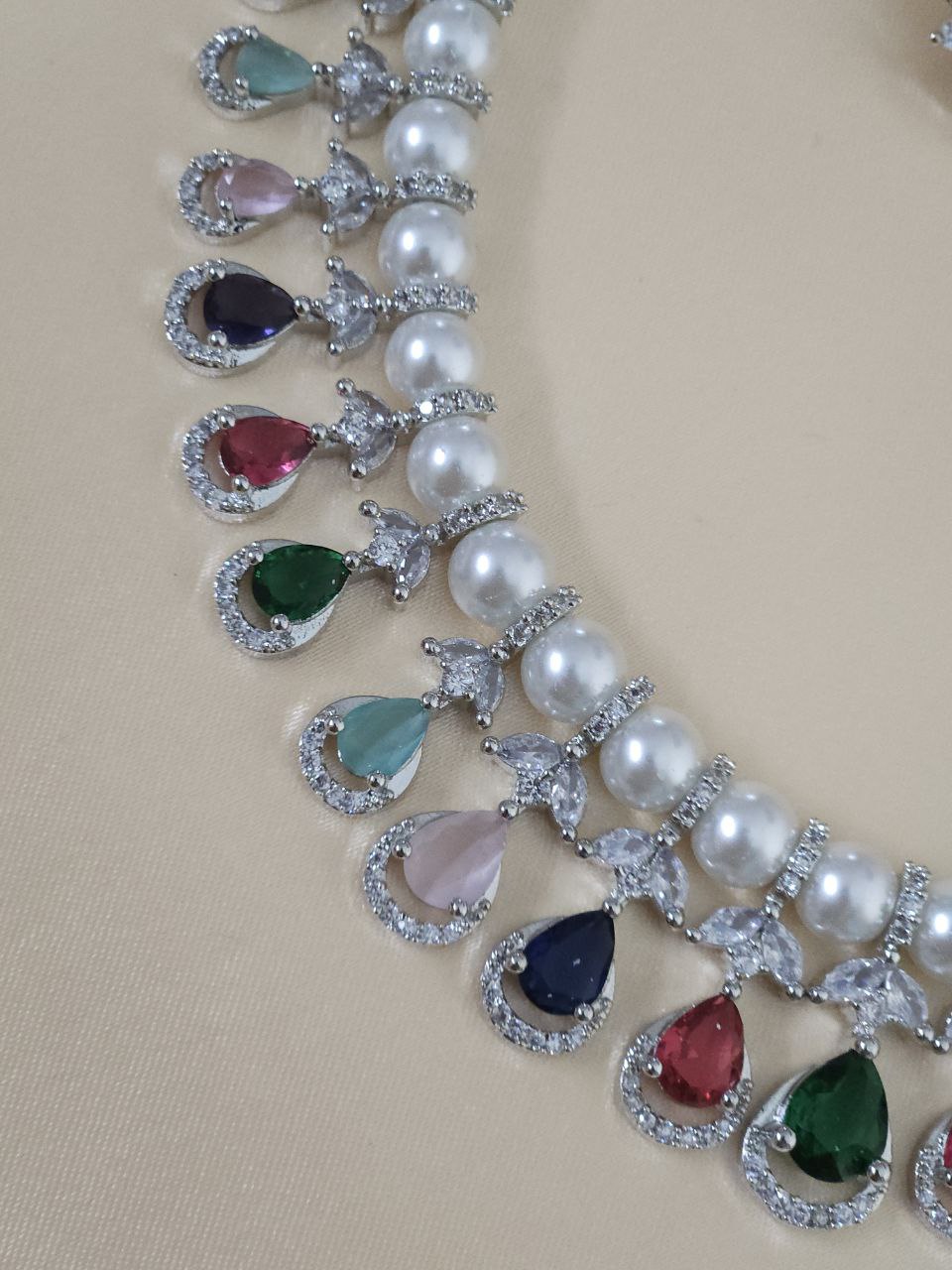 Premium Multicolor Pearl AD Necklace