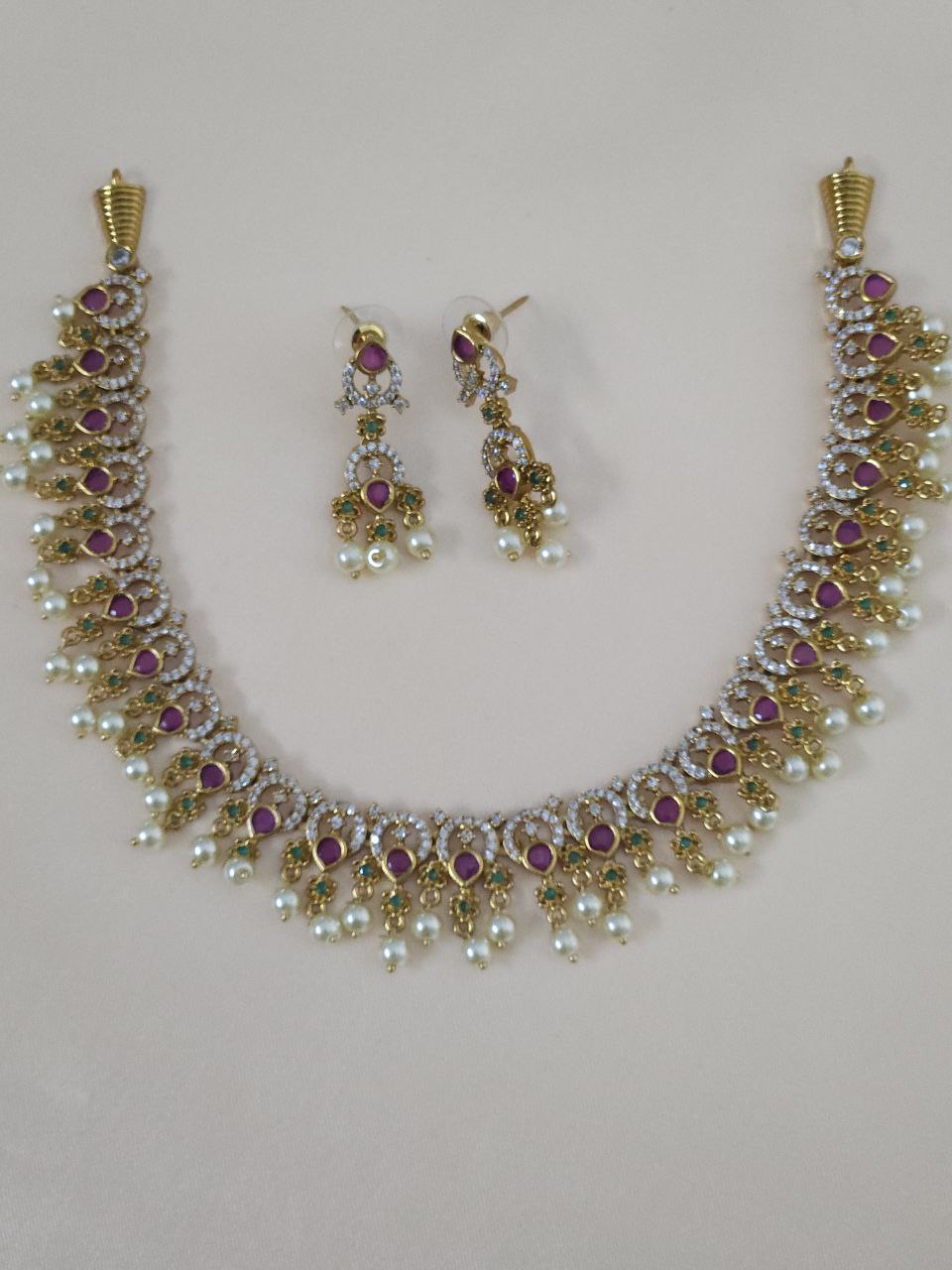 Premium Pearl Gold Temple AD Necklace