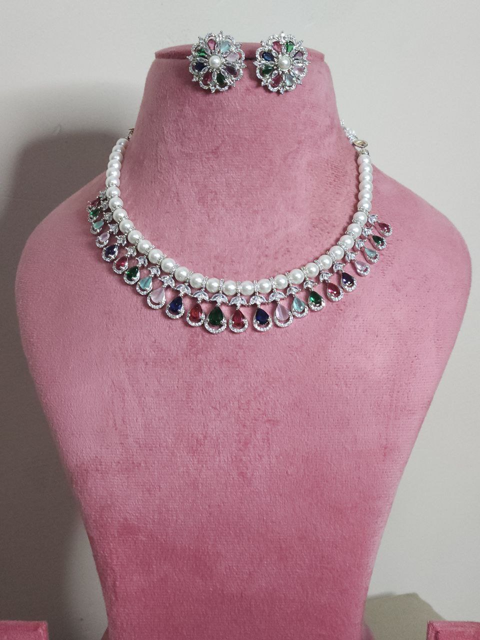 Premium Multicolor Pearl AD Necklace