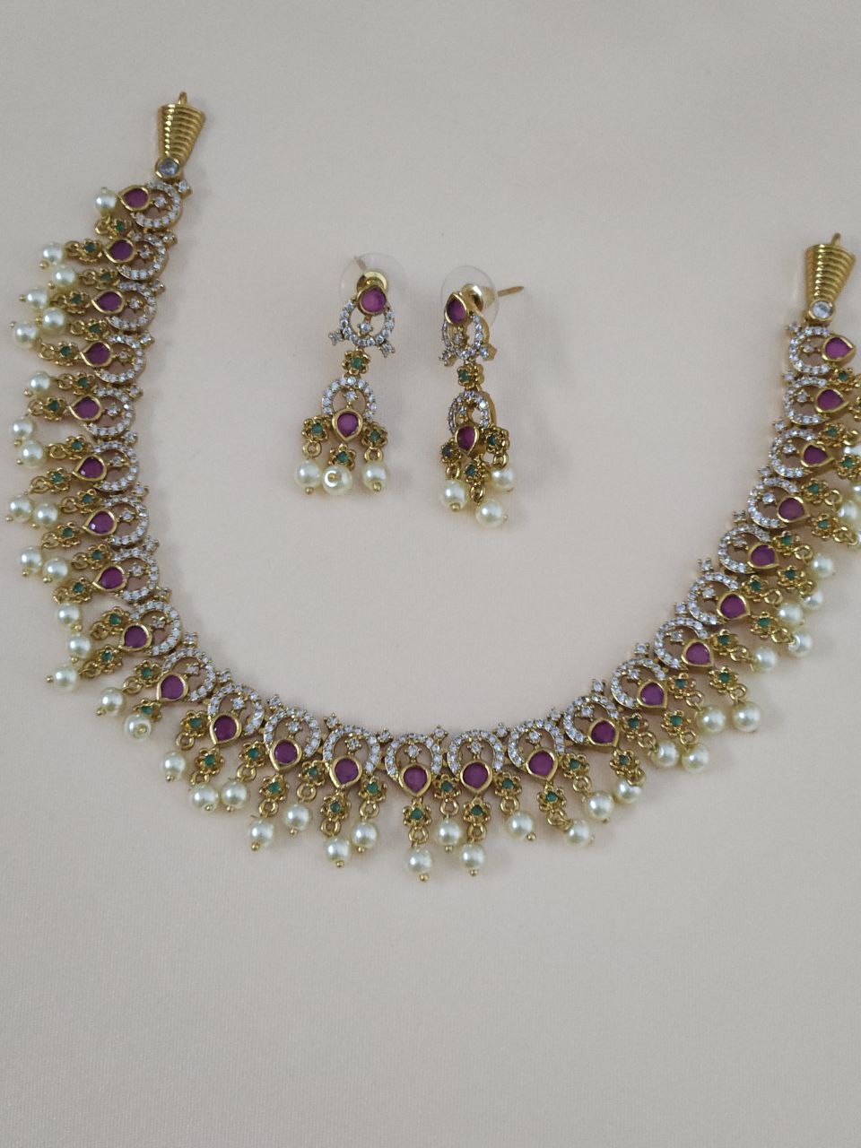 Premium Pearl Gold Temple AD Necklace