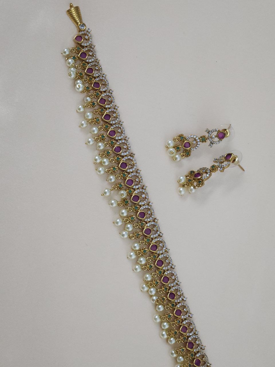 Premium Pearl Gold Temple AD Necklace