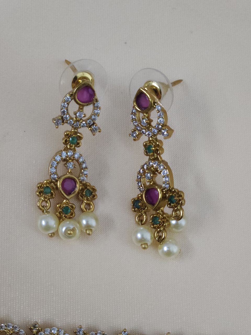 Premium Pearl Gold Temple AD Necklace