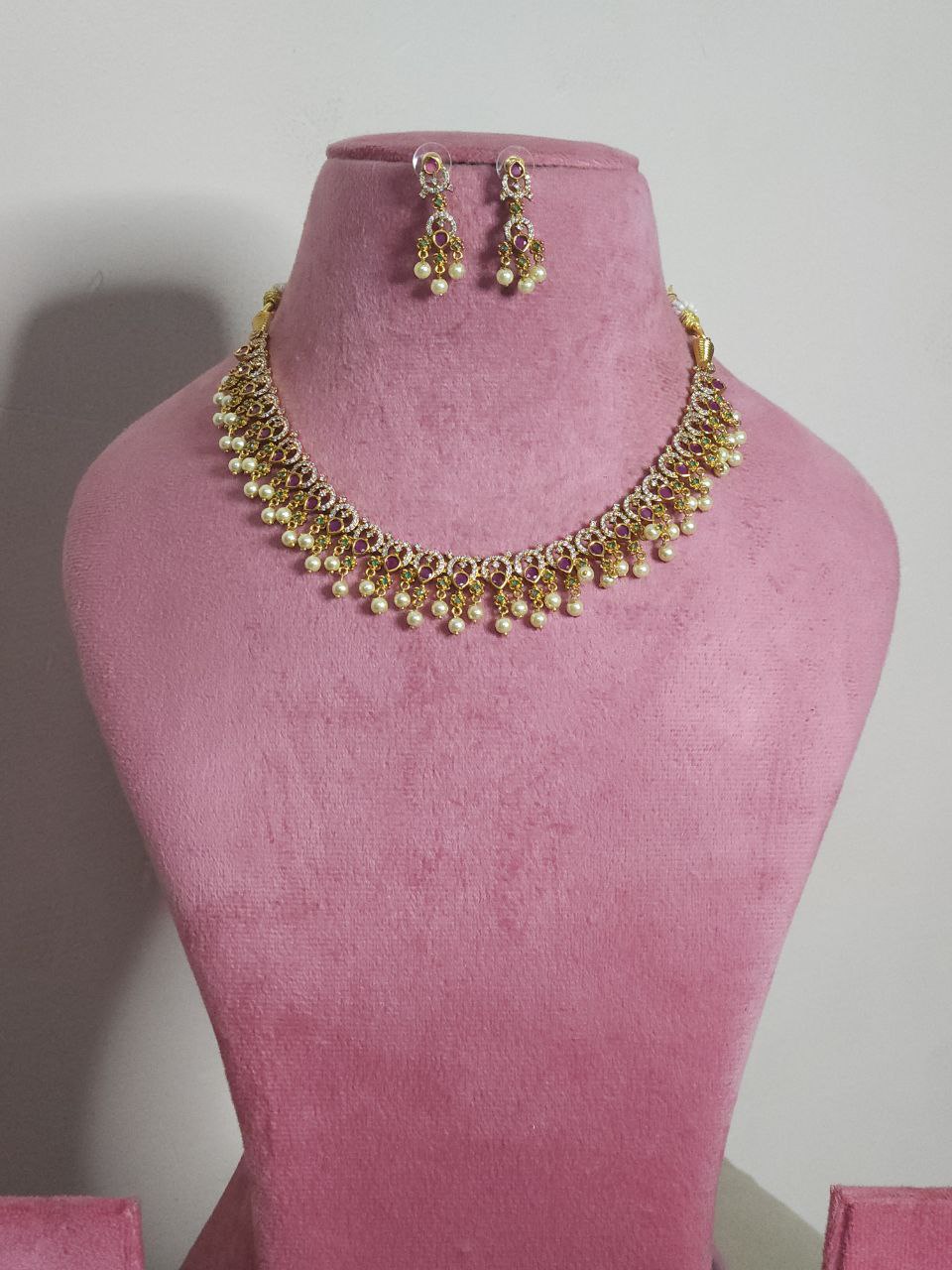 Premium Pearl Gold Temple AD Necklace