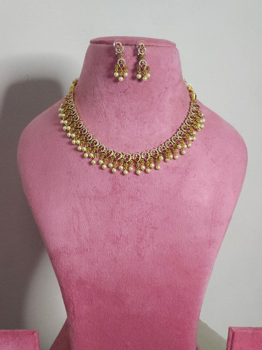 Premium Pearl Gold Temple AD Necklace