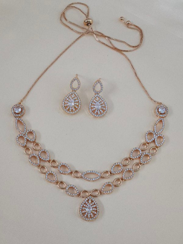 Tanishq 2-Layer Rose Gold AD Necklace