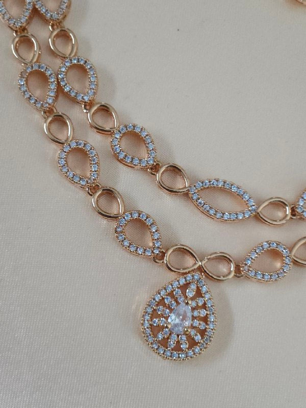 Tanishq 2-Layer Rose Gold AD Necklace