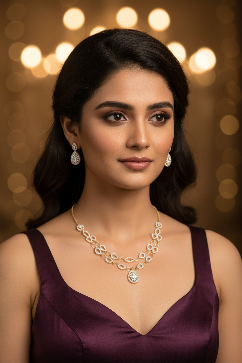 Tanishq 2-Layer Rose Gold AD Necklace