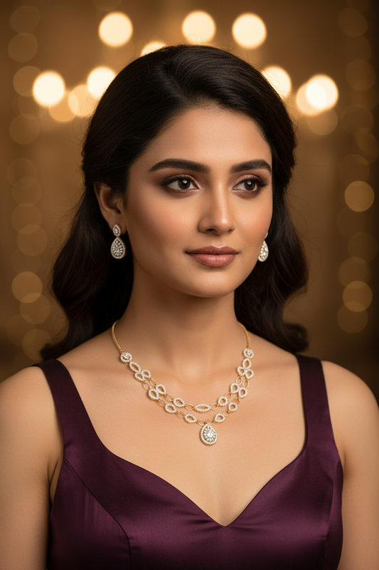 Tanishq 2-Layer Rose Gold AD Necklace