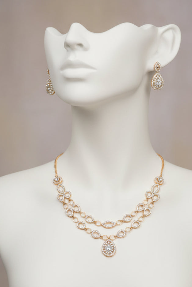 Tanishq 2-Layer Rose Gold AD Necklace