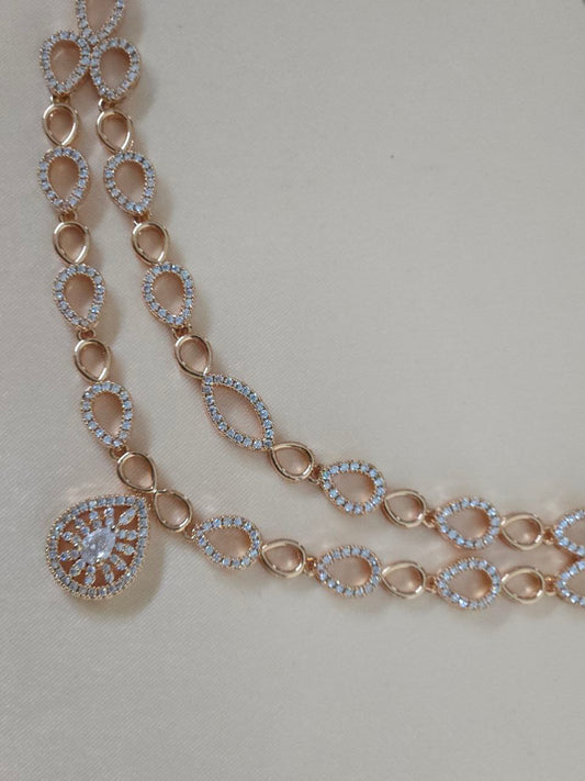 Tanishq 2-Layer Rose Gold AD Necklace