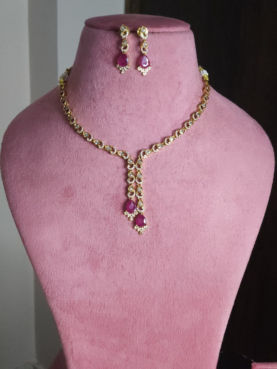 Premium Ruby Tie V-Shape AD Necklace