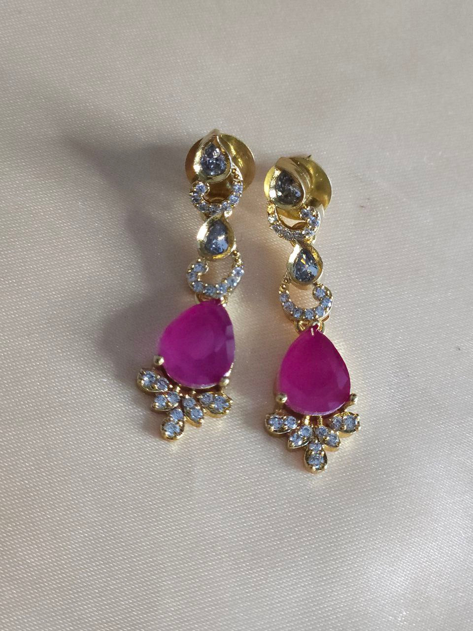 Premium Ruby Tie V-Shape AD Necklace