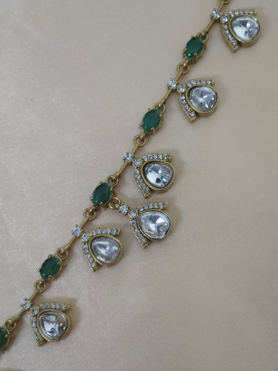 Premium Green Polki-Kundan AD Necklace