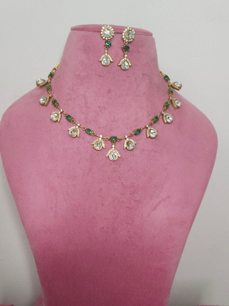 Premium Green Polki-Kundan AD Necklace