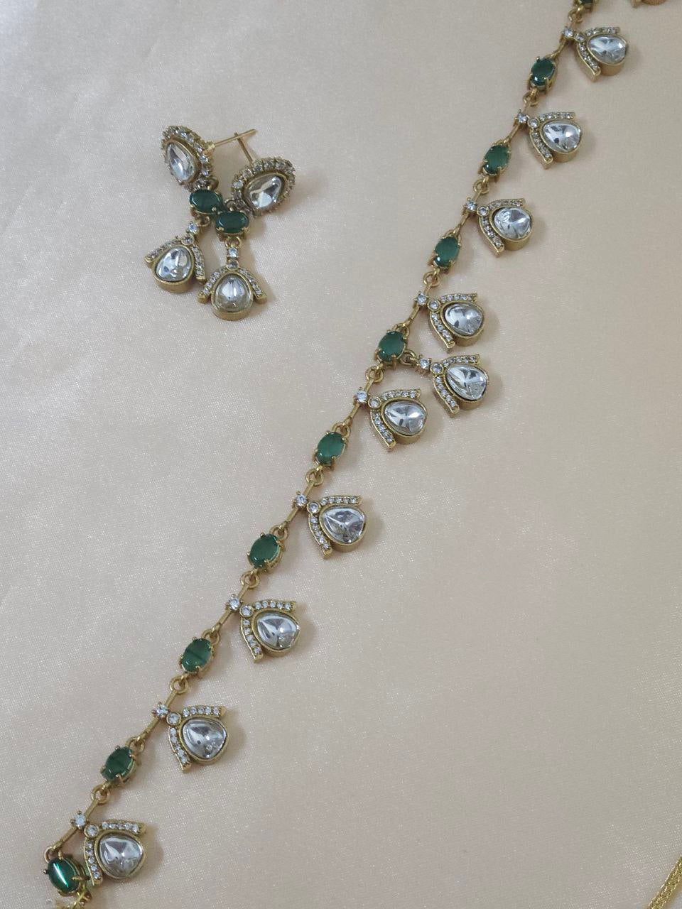 Premium Green Polki-Kundan AD Necklace