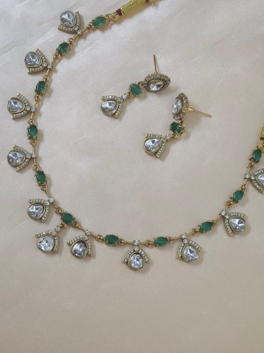Premium Green Polki-Kundan AD Necklace