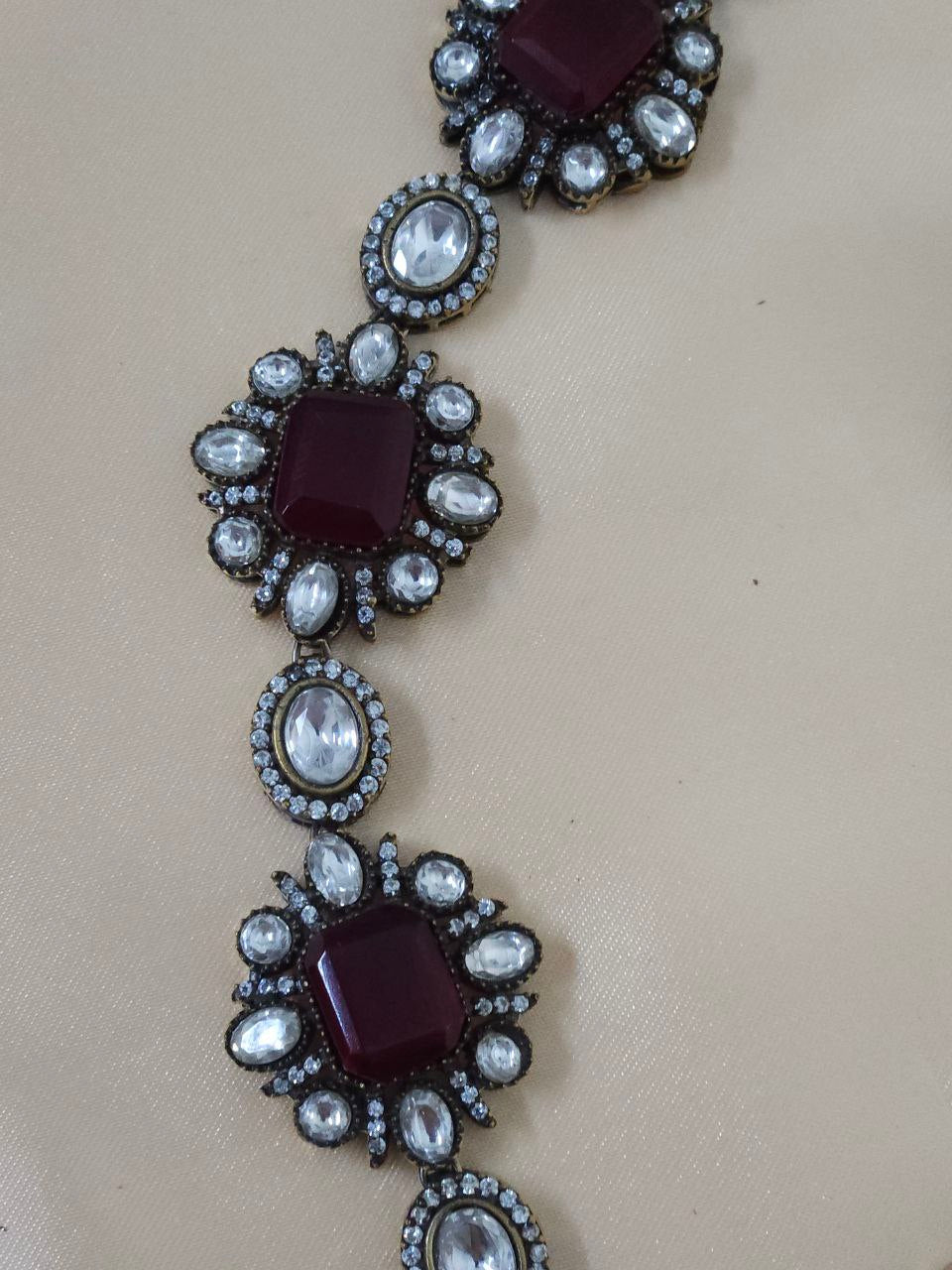 Deep Red Doublet AD Long Victorian Necklace