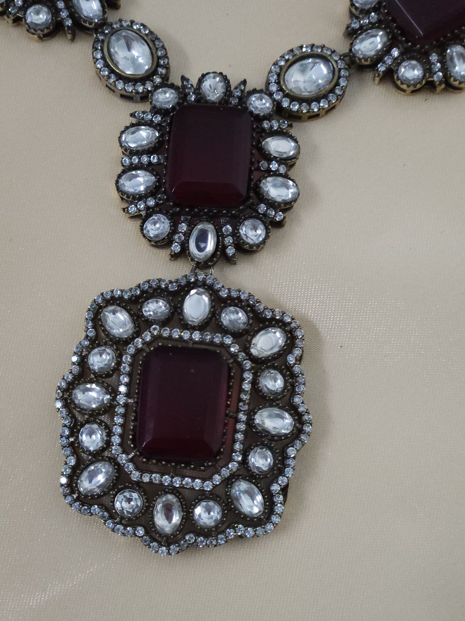 Deep Red Doublet AD Long Victorian Necklace