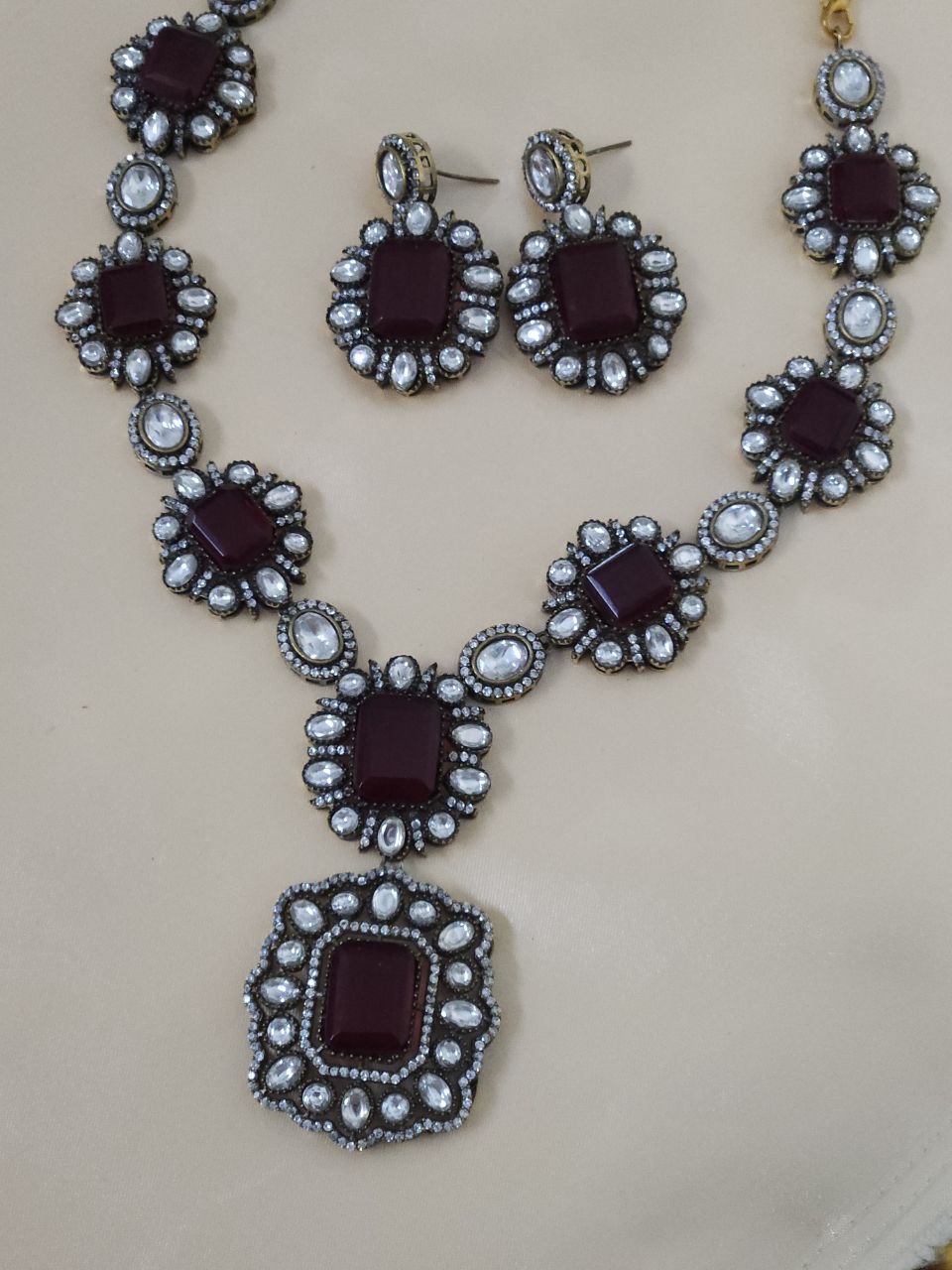 Deep Red Doublet AD Long Victorian Necklace