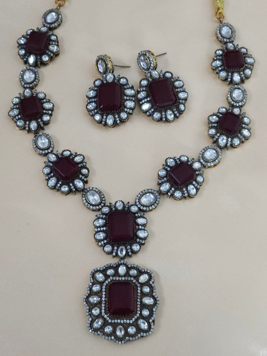 Deep Red Doublet AD Long Victorian Necklace