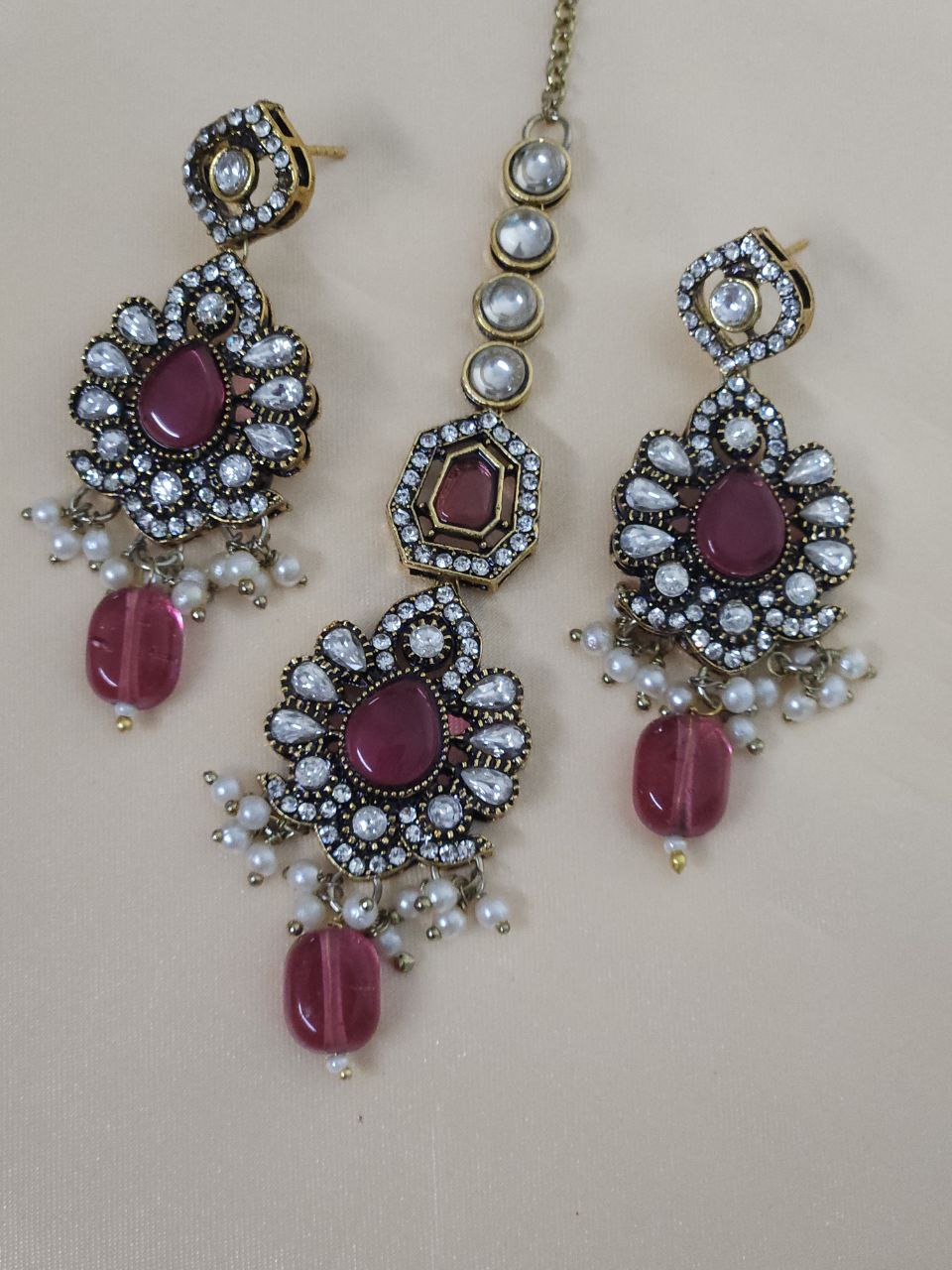 Semi-Bridal 2-Layer Wine Pink Rani Haar Necklace