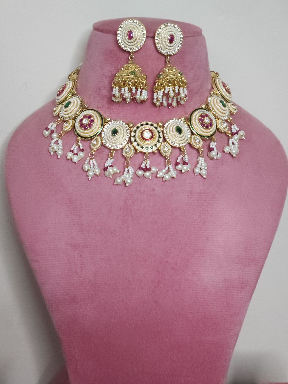 Semi-Bridal Kundan Polki Hanging Necklace