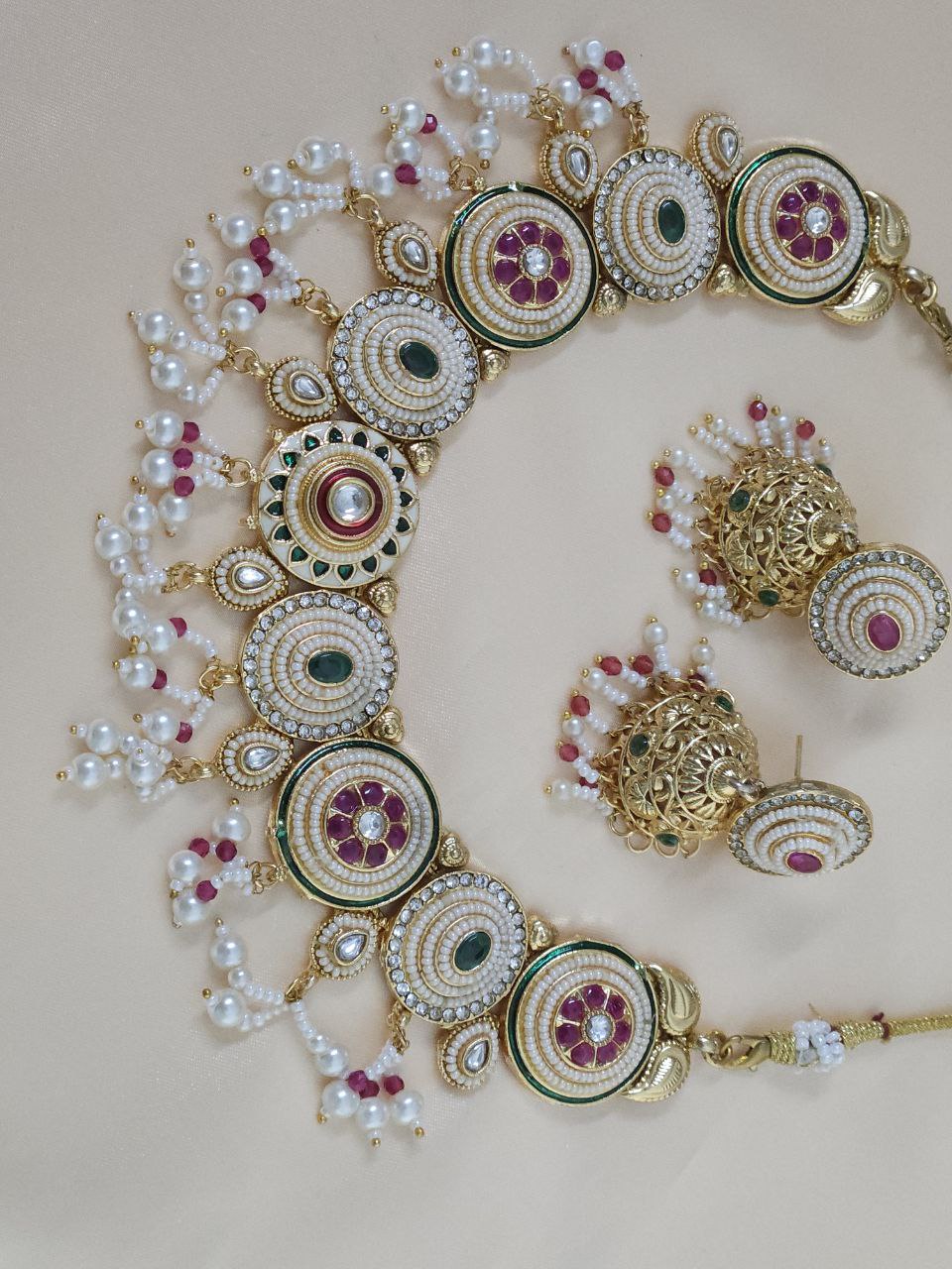 Semi-Bridal Kundan Polki Hanging Necklace