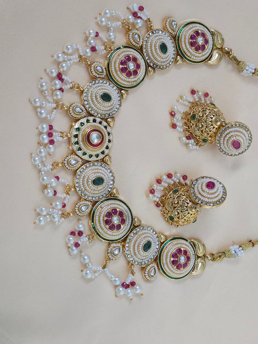 Semi-Bridal Kundan Polki Hanging Necklace