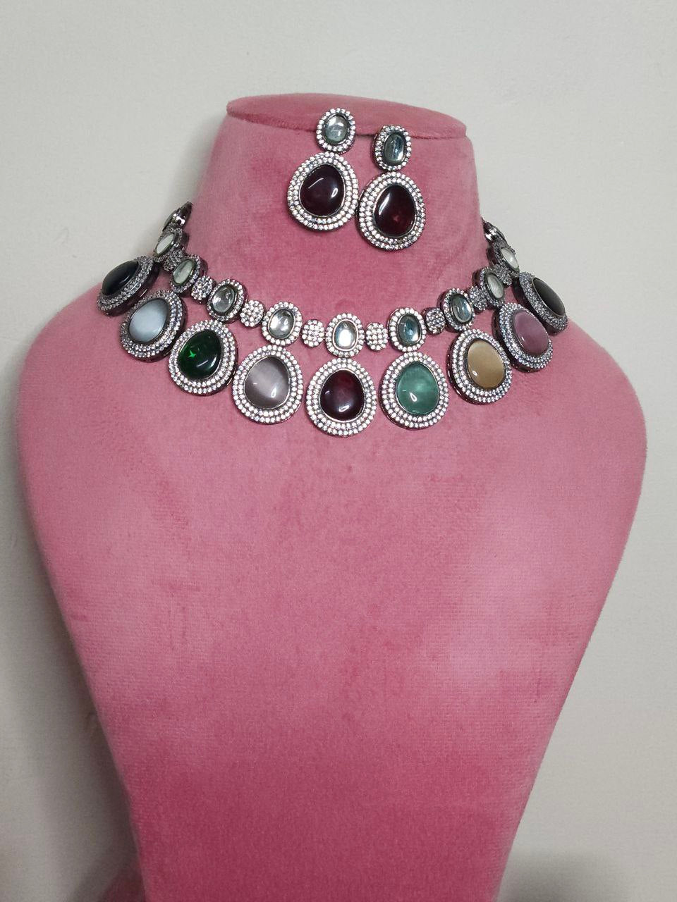 Semi-Bridal Victoria Multicolor AD Necklace