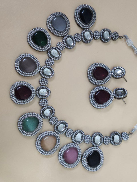 Semi-Bridal Victoria Multicolor AD Necklace