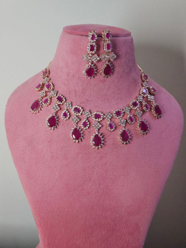 Semi-Bridal Ruby AD Necklace [Rose Gold]