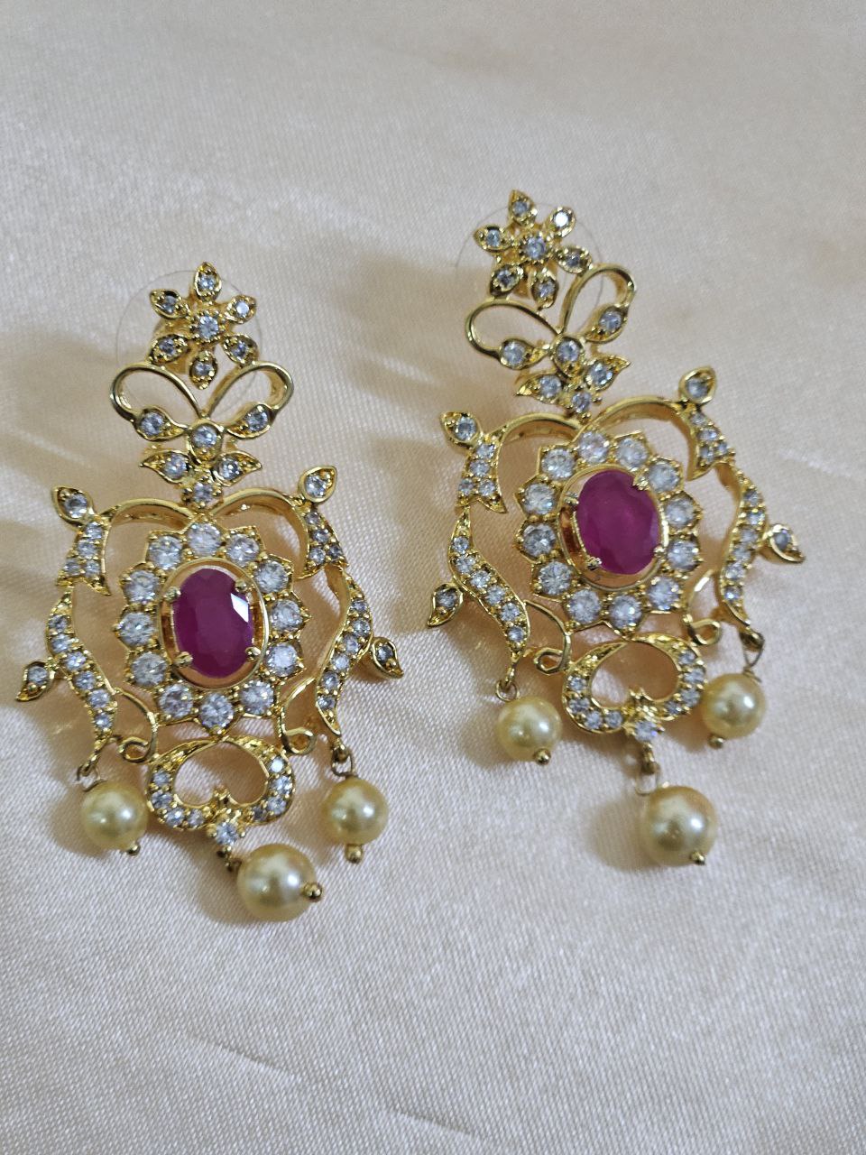 Premium Ruby Long AD Gold Necklace