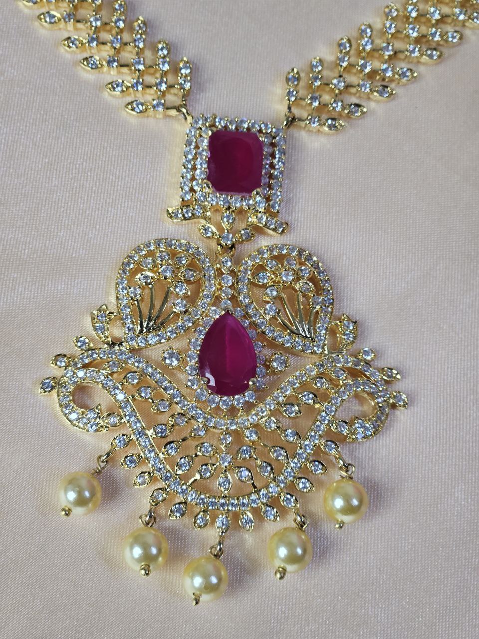 Premium Ruby Long AD Gold Necklace