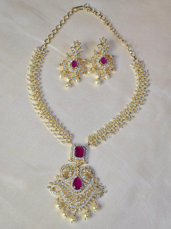 Premium Ruby Long AD Gold Necklace