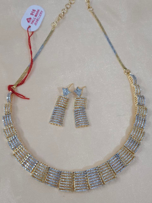 Tanishq 22 Carat Gold Polish Designer AD Necklace [Premium]