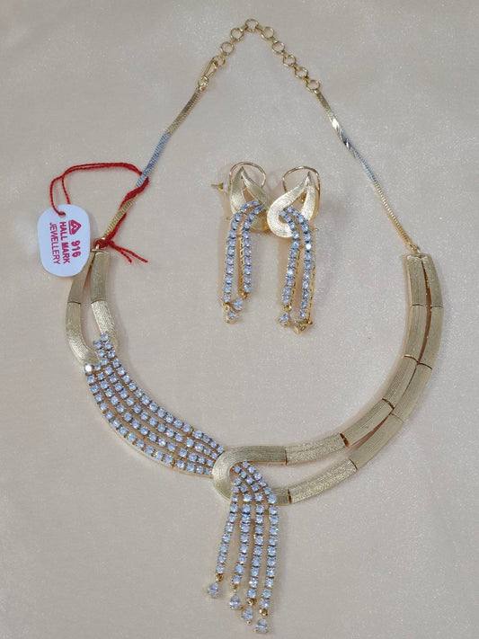 Tanishq 22 Carat Gold Polish Designer AD Necklace [Premium]