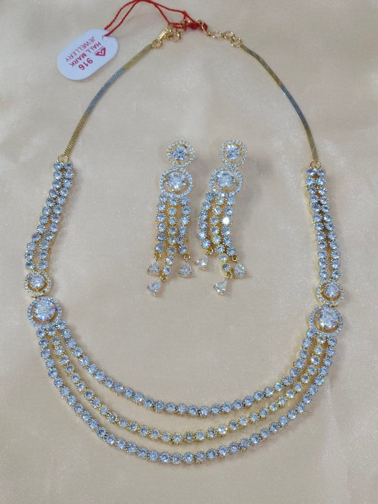 22 Carat Gold Polish Solitaire AD Necklace [Premium]