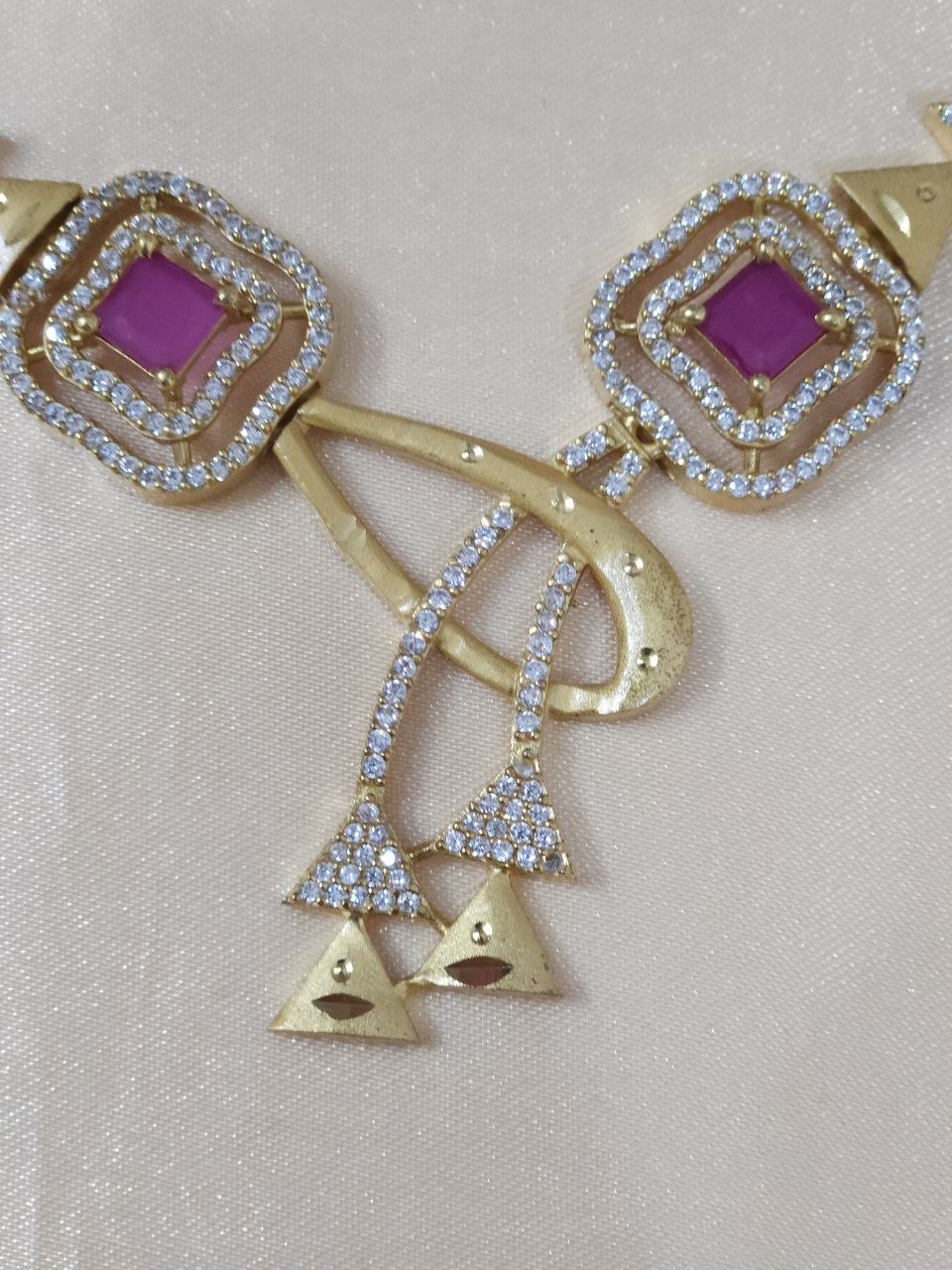 Designer Gold Ruby Nano AD Necklace